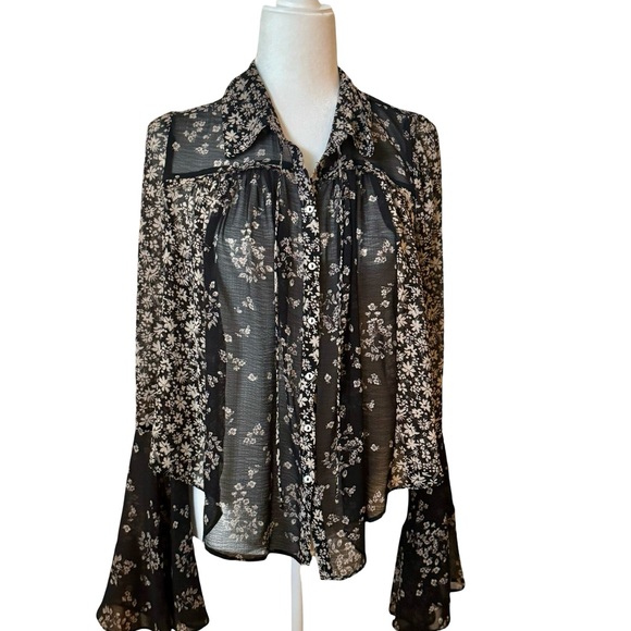 We The Free Tops - Free People Floral Black and White Women's Top